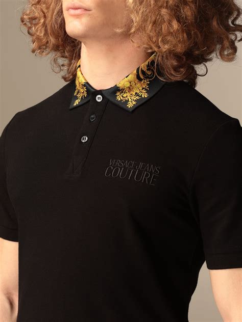 versace jeans mix print polo t shirt black|Versace long sleeve polo.